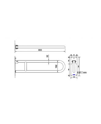 Hinged bar with vertical swivel without roll holder 80 cm. Stainless steel. Satin finish