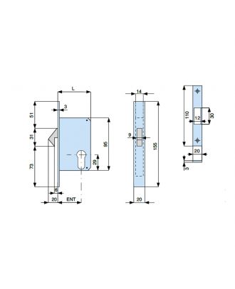 Hook-bolt lock for sliding doors without cylinder, satin chromium