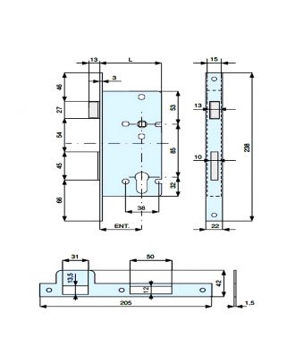 Mortise Lock 85 X 45 For Wooden Door Without Cylinder, Polished Brass