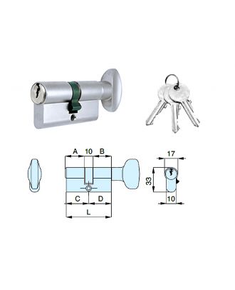 Lock cylinder 7cm with thumb turn for interior doors, Silver
