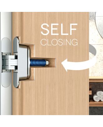 High loading capacity concealed hinge 60 kg x 2 hinges, self-closing system, matt chromium