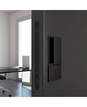 AGB Wave door handle with Polaris Magnetic Mortice lock for internal doors, cylinder hole, Black