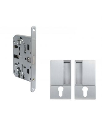 AGB Wave door handle with Polaris Magnetic Mortice lock for internal doors, cylinder hole, Satin Chrome