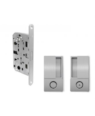 AGB Wave door handle with Polaris Magnetic Mortice lock for bathroom doors, Satin Chrome