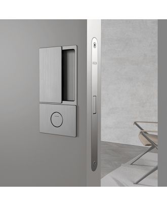 AGB Wave door handle with Polaris Magnetic Mortice lock for bathroom doors, Satin Chrome