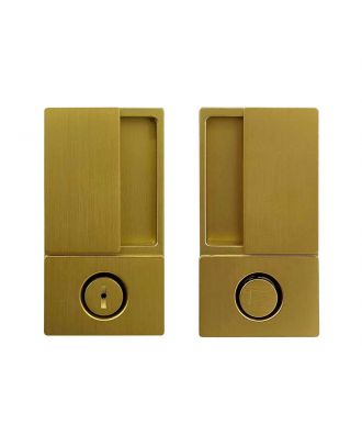 AGB Wave door handle with Polaris Magnetic Mortice lock for bathroom doors, matt brass plated