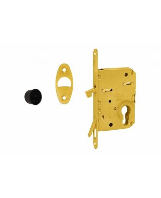 AGB Wave door handle with SCIVOLA TRE CLASS lock for Sliding doors, cylinder hole, matt brass plated