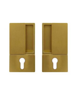 AGB Wave door handle with SCIVOLA TRE CLASS lock for Sliding doors, cylinder hole, matt brass plated