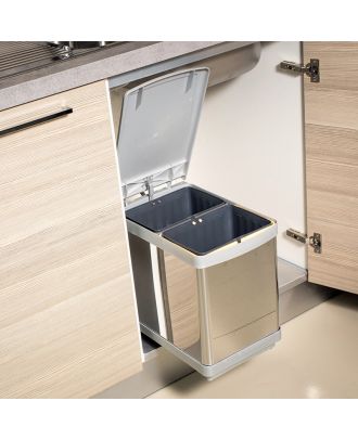 Pull-out waste bin stainless steel 15 L, 2 containers