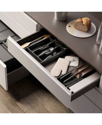 Plastic Cutlery Tray for drawer with a one side wing, positioned on the drawer side
