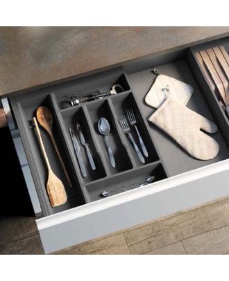 Plastic Cutlery Tray for drawer with a one side wing, positioned on the drawer side