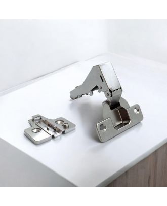 DANCO soft closing hinge opening 90° for blind corners with 3D adjustment, Cup Ø35, 48mm drilling pattern, for screwing on, Nickle