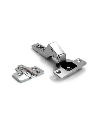 DANCO soft closing hinge opening 90° for corners 30° with 3D adjustment, Cup Ø35, 48mm drilling pattern, for screwing on, Nickle