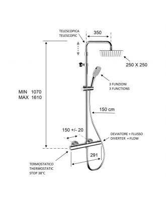 ELEGANCE thermostatic mixer Shower set with Telescopic brass shower column