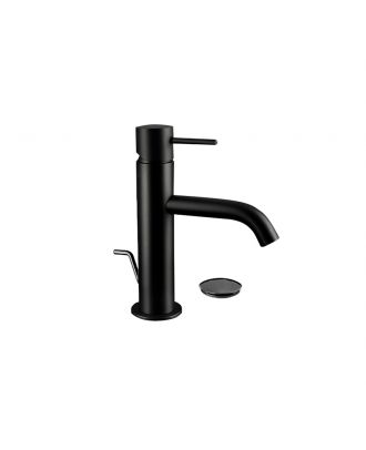 Single-lever brass basin mixer with pop-up waste, matt black