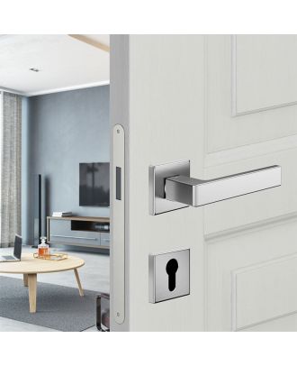 Quattro 02 - Door handle DND by Martinelli on square rose with escutcheon Euro profile, Satin Chrome