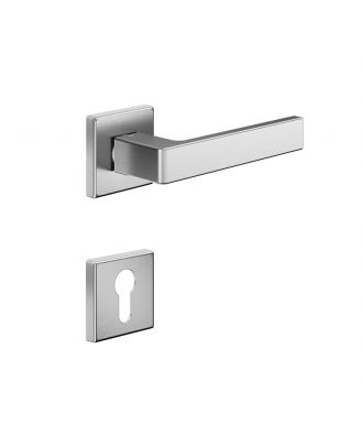 Quattro 02 - Door handle DND by Martinelli on square rose with escutcheon Euro profile, Satin Chrome