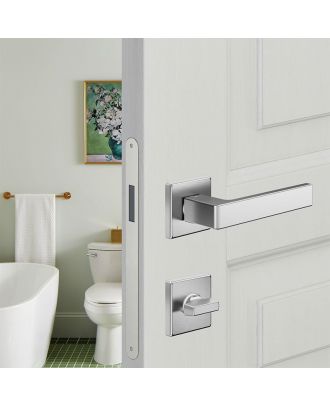 Quattro 02 - Bathroom Door handle DND by Martinelli on square rose with escutcheon turn & release, Satin Chrome