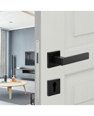 Quattro 02 - Door handle DND by Martinelli on square rose with escutcheon Euro profile, Black