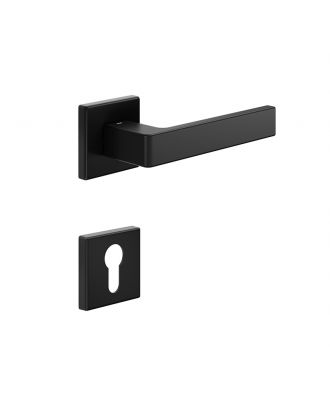 Quattro 02 - Door handle DND by Martinelli on square rose with escutcheon Euro profile, Black