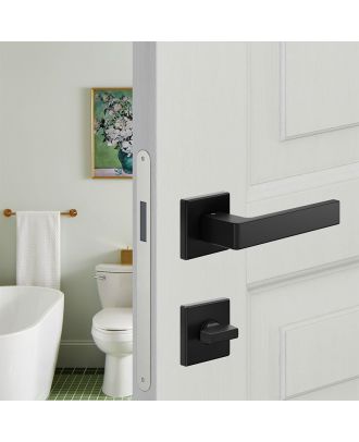 Quattro 02 - Bathroom Door handle DND by Martinelli on square rose with escutcheon turn & release, Black
