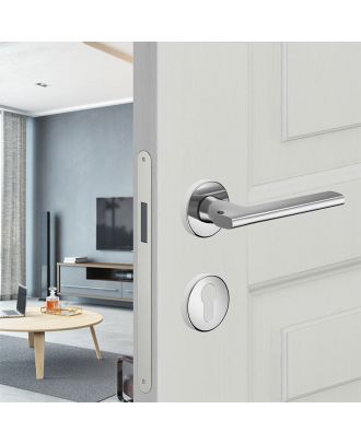 SAINT - Door handle DND by Martinelli on round rosette, Satin Chrome