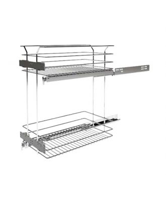INOXA Pull-out cargo Two shelves universal full extractable basket, for unit cabinet 40cm width, Chromium