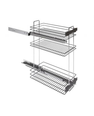 INOXA Pull-out cargo Three shelves universal full extractable basket, for unit cabinet 40cm width, Chromium