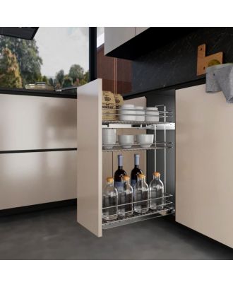 INOXA Pull-out cargo Three shelves universal full extractable basket, for unit cabinet 40cm width, Chromium