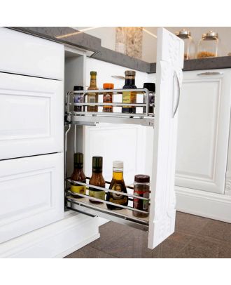 INOXA Pull-out bottle cargo 20 cm Two shelves full extractable, basket oval wire and HPL bottom