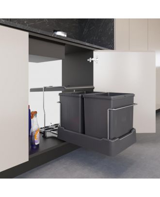 INOXA - extractable dustbins flip top lid for kitchen cabinet, 2 bins, 17L Bucket, Anthracit
