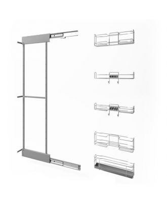 Pull-out column broom-holder, cabinet 15 cm, total extraction
