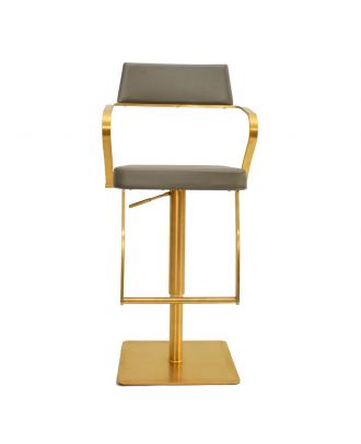 Comfortable Bar Stool with arm & footrest, 360° Rotation & Adjustable height, stainless steel, Gold Base/Dark Grey Seat