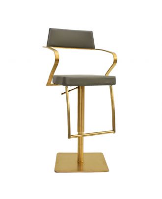 Comfortable Bar Stool with arm & footrest, 360° Rotation & Adjustable height, stainless steel, Gold Base/Dark Grey Seat