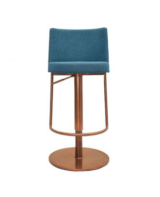 Gianna adjustable hydraulic bar stool, stainless steel, Rose Gold Base/Teal Blue Seat