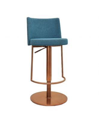 Gianna adjustable hydraulic bar stool, stainless steel, Rose Gold Base/Teal Blue Seat