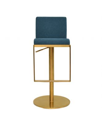 Gianna adjustable hydraulic bar stool, stainless steel, Gold Base/Teal Blue Seat