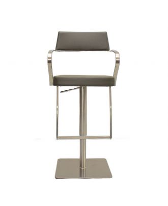Comfortable Bar Stool with arm & footrest, 360° Rotation & Adjustable height, stainless steel Base/Dark Grey Seat