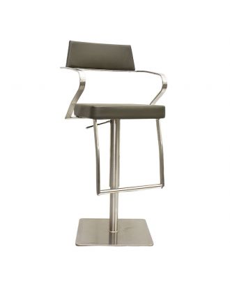 Comfortable Bar Stool with arm & footrest, 360° Rotation & Adjustable height, stainless steel Base/Dark Grey Seat