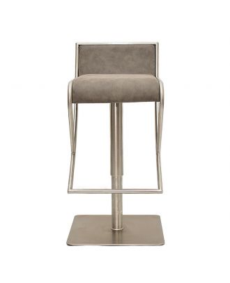 Modern Bar Stool with footrest, 360° Rotation & Adjustable height, stainless steel Base/Retro Grey Seat