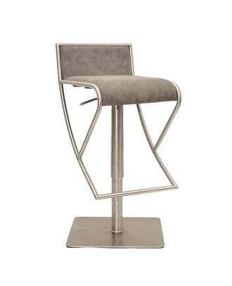 Modern Bar Stool with footrest, 360° Rotation & Adjustable height, stainless steel Base/Retro Grey Seat