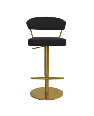 Elon Adjustable hydraulic bar stool, stainless steel, Gold Base/Nubuck Black Seat