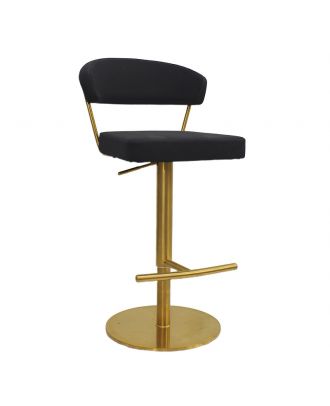 Elon Adjustable hydraulic bar stool, stainless steel, Gold Base/Nubuck Black Seat