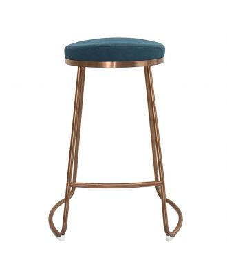 Luxury Bar Stool with footrest, backless made of stainless steel, Rose Gold Base/ Teal Blue Seat