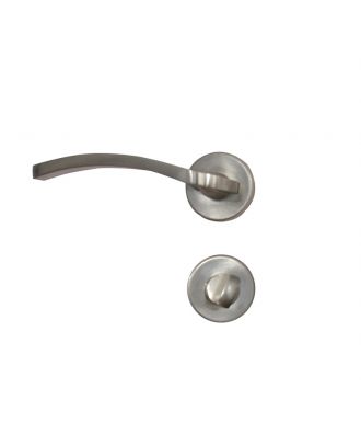 Bathroom Door Handle With Round Rosette, Nickel Matt