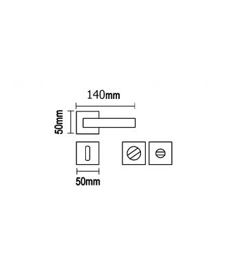 Bathroom Door Handle With Square Rosette, Nickel Matt