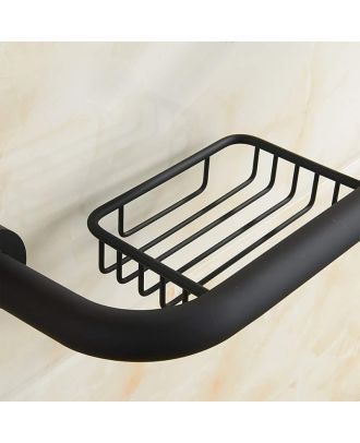 Wall mounted stainless steel grab bar with basket for bathroom, Black