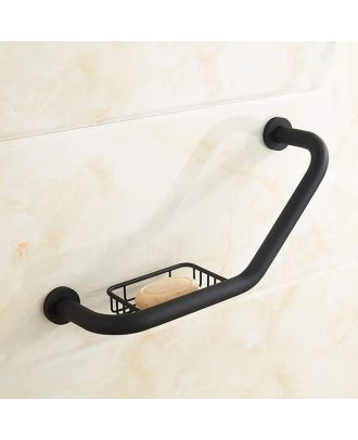 Wall mounted stainless steel grab bar with basket for bathroom, Black