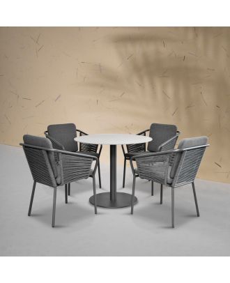 Garden outdoor dining set round table 90cm with 4 chairs in charcoal