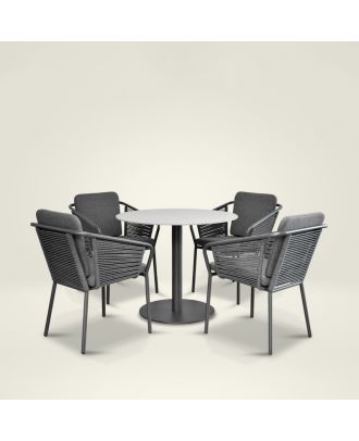 Garden outdoor dining set round table 90cm with 4 chairs in charcoal